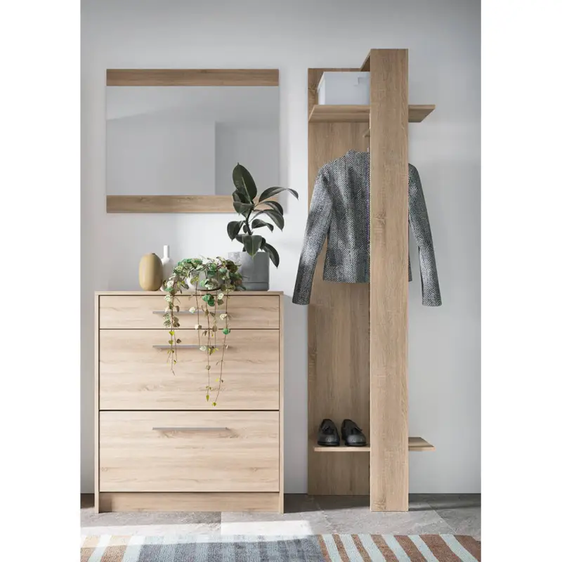 Aktuell Garderobenset 3-teilig mit Spiegel und Schuhschrank in Eiche, AUSTIN-129