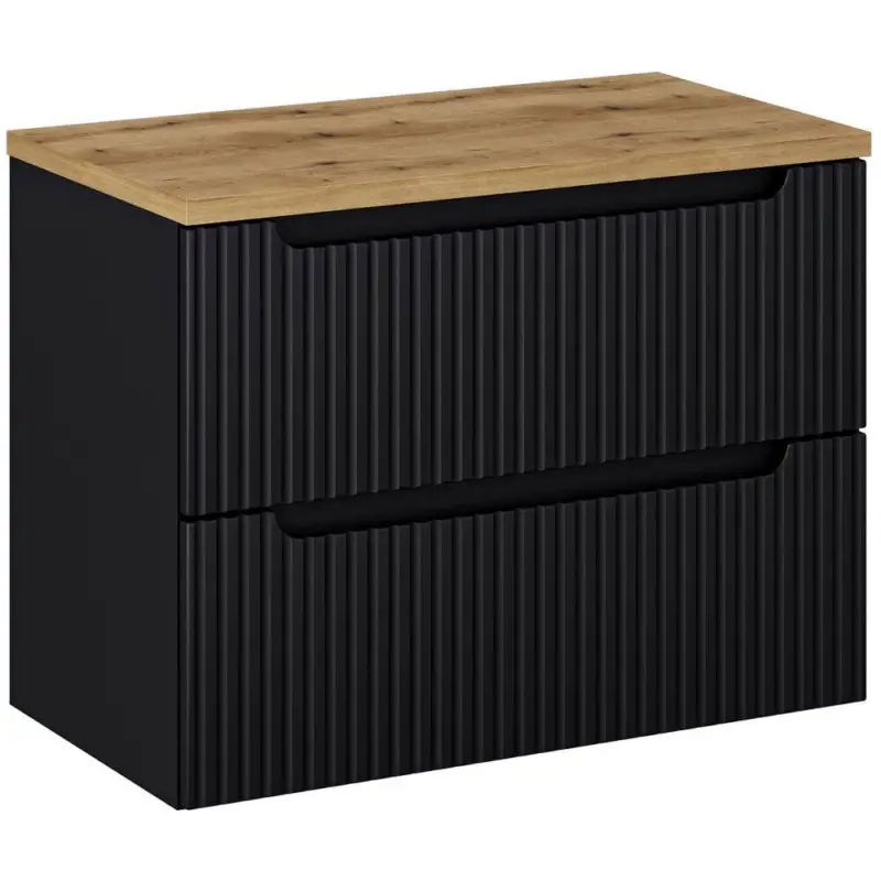 Letzte Chance Waschtisch-Unterschrank 80cm, in schwarz mit Eiche, NEWPORT-56-BLACK