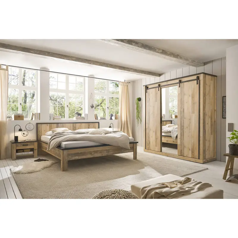 Zertifiziert Schlafzimmer Set 4-teilig Bett 180x200cm in Old Style hell mit anthrazit SHELTON-61