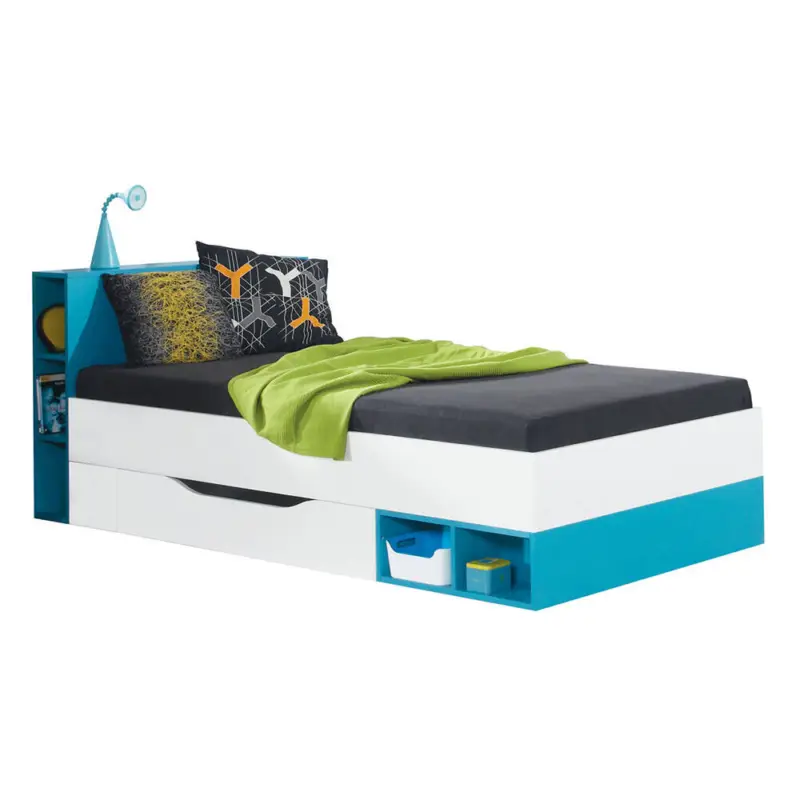 Top-Angebot Jugendbett 90x200cm in weiß mit türkis MIJAS-133