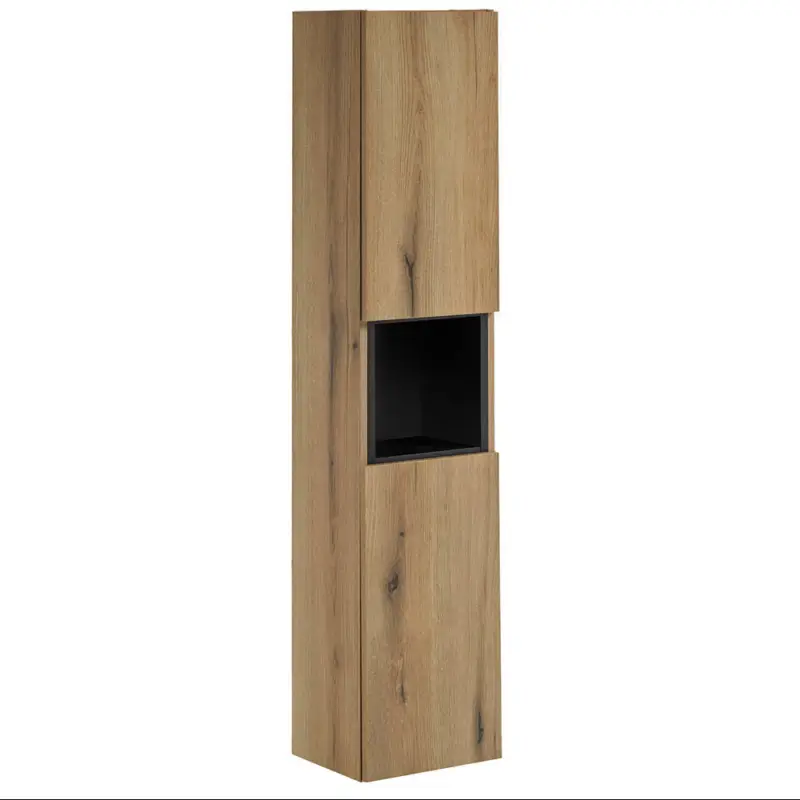 Hochschrank mit Regaleinsatz, Eiche und schwarz, NEWPORT-56-OAK Garantierte Lieferung