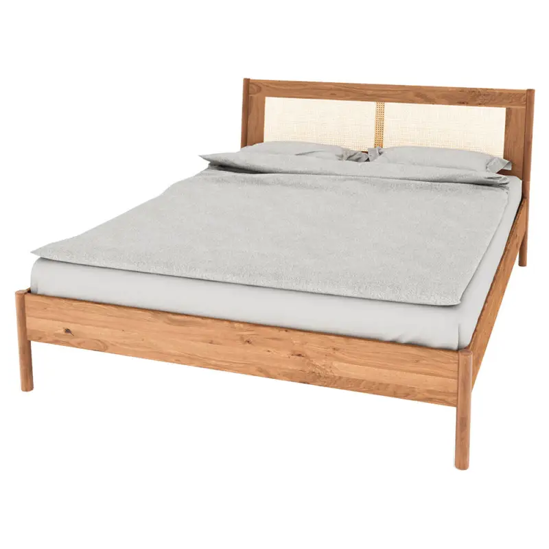 Bettgestell mit Rattankopfteil 90x190 cm, Eiche massiv geölt, PORI-165 Finale Aktion