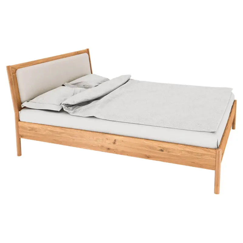 Abverkauf Bettgestell mit Polsterkopfteil 80x220 cm, Eiche massiv geölt, PORI-165