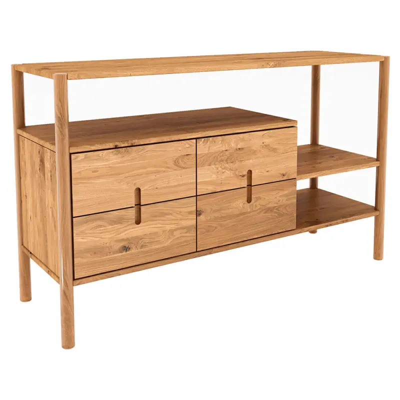 Zertifiziert Regalschrank 142 cm breit, Eiche massiv geölt, PORI-165