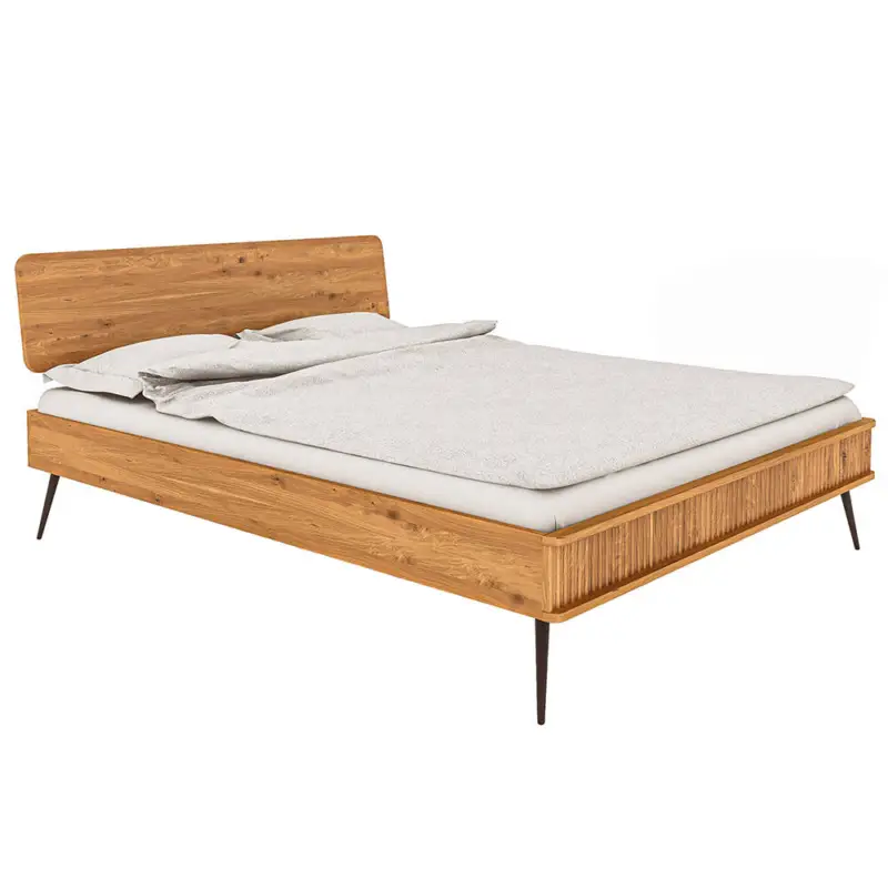Zertifiziert Doppelbett 140x210 cm mit Holzkopfteil in Eiche massiv geölt, KABALA-165