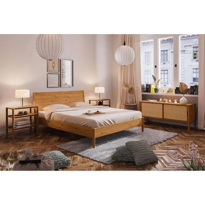 Zertifiziert Schlafzimmer Set 4-teilig PORI-165 mit Bett 180x200 in Wildeiche massiv geölt
