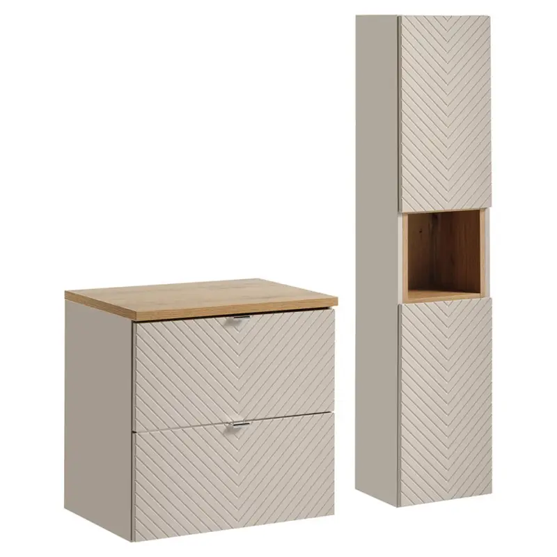 Badmöbel Set 2-teilig in kaschmir und Eiche mit 60 cm Waschtischunterschrank VERACRUZ-56 Highlight
