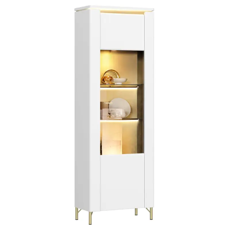 Bestseller Vitrine in weiß mit goldfarbenen Akzenten inkl. Beleuchtung LUKA-129