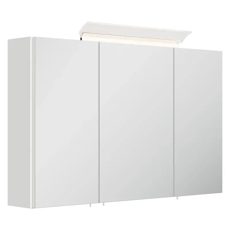 Super-Preis Spiegelschrank 120cm, 3-türig, weiß Hochglanz mit LED-Aufsatzleuchte BATLEY-02