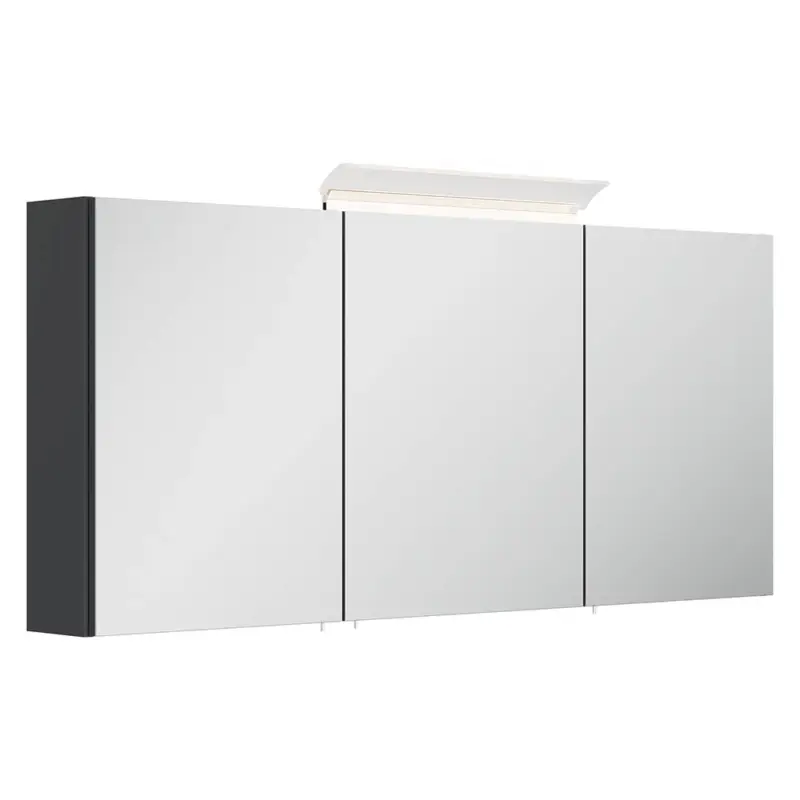 Spiegelschrank 140cm, 3-türig, grau mit LED-Aufsatzleuchte BATLEY-02 Bestseller