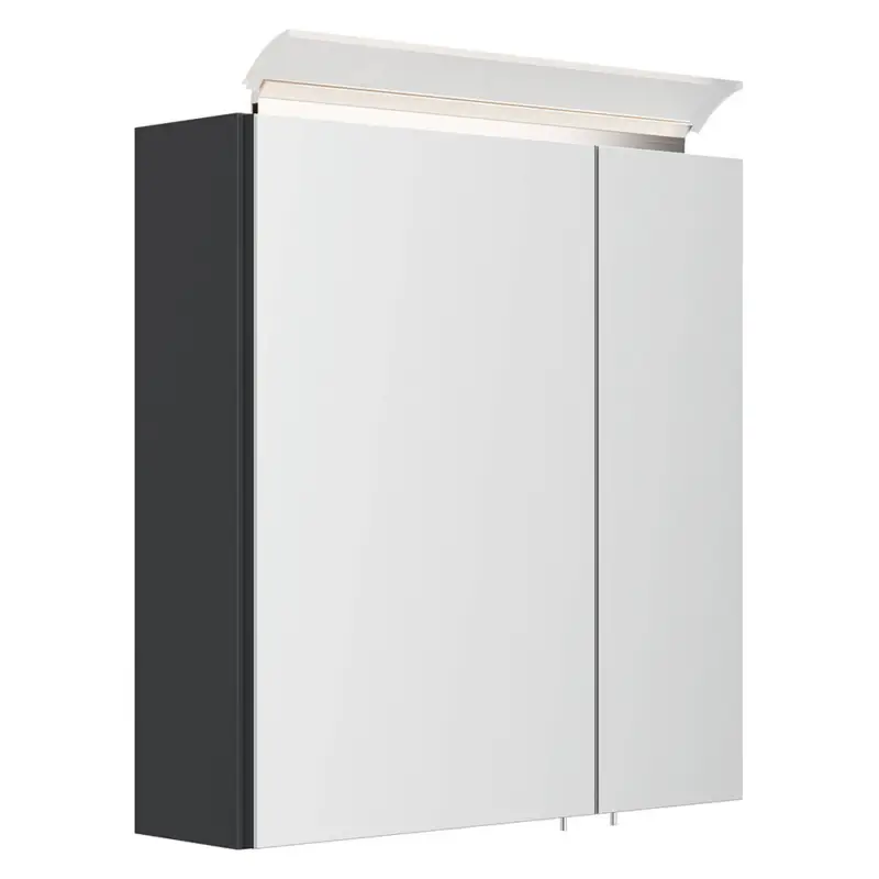 Spiegelschrank 60cm, 2-türig, grau mit LED-Aufsatzleuchte BATLEY-02 Sonderangebot