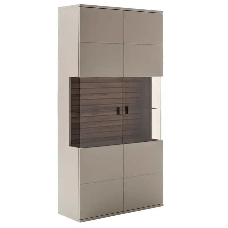 Preiswert Vitrinenschrank in grau mit Eiche LIEZEN-05