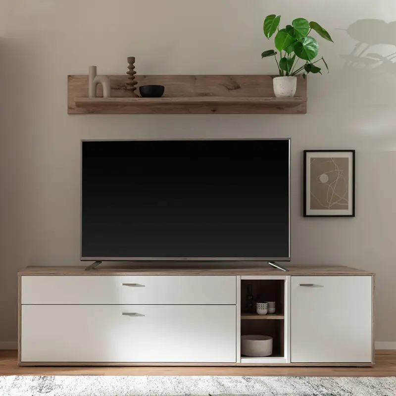 Letzte Chance Wohnwand in Eiche und weiß modern, 2-teilig - SAGUNTO-05