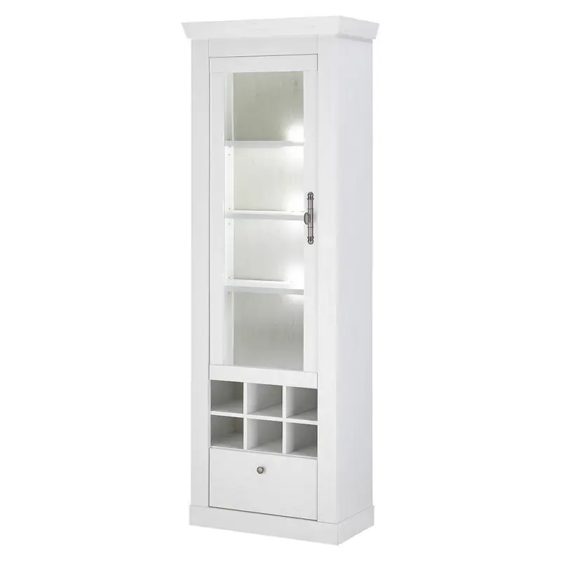 Abverkauf Wohnzimmer Vitrine mit Beleuchtung, 70 cm breit in Pinie weiß, Landhaus-Stil - RAPLA-61