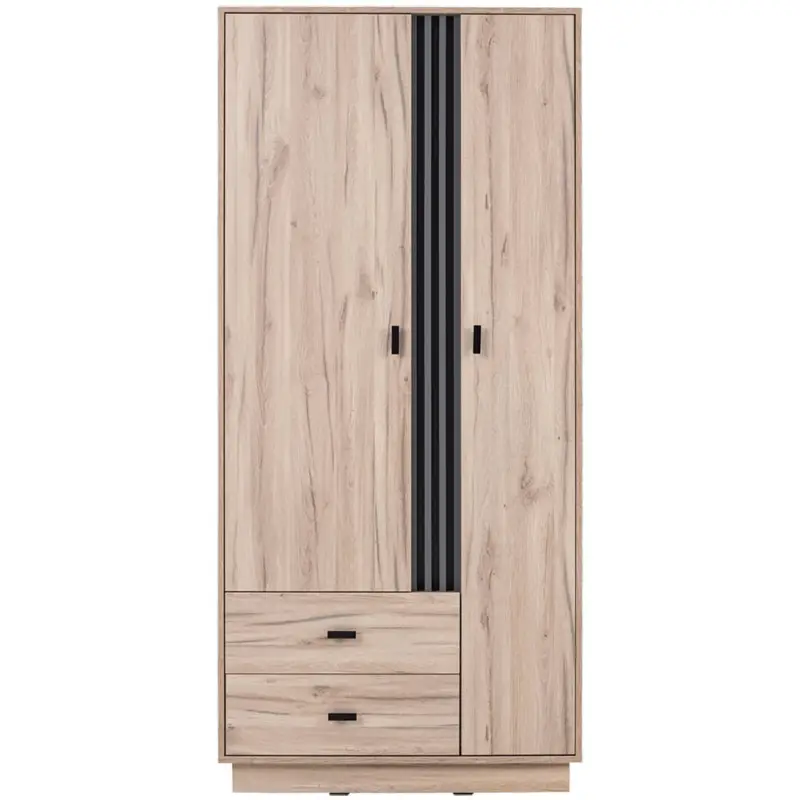 Jugendzimmer-Kleiderschrank 90 cm breit, 50 cm Tief in Eiche Nb. mit 2 Türen, 2 Schubladen, 1 Kleiderstange ANTIGUA-133 Echt