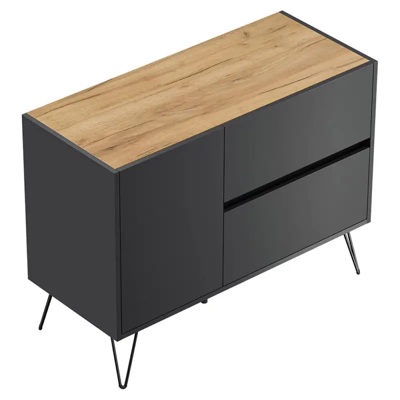 Kommode mit 99 cm Breite in graphit mit Eiche mit 1 Tür & 2 Schubladen - INDIANAPOLIS-02 Online Kaufen