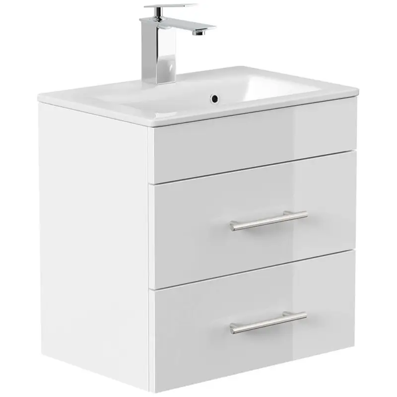 Abverkauf Waschtisch 50 cm weiß Hochglanz mit Keramik Waschbecken, schmale Ausführung PALMIRA-02