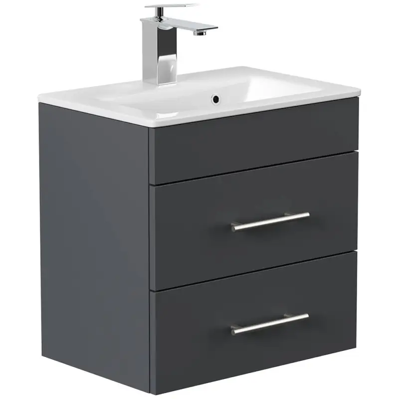 Abverkauf Waschtisch 50 cm grau mit Keramik Waschbecken, schmale Ausführung PALMIRA-02