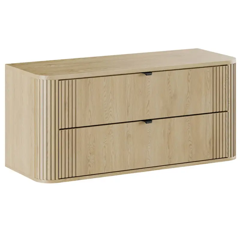 Badezimmer-Waschtischunterschrank mit 120 cm Breite in Eiche, Rillen, 2 Schubladen - OLIVA-56 Highlight