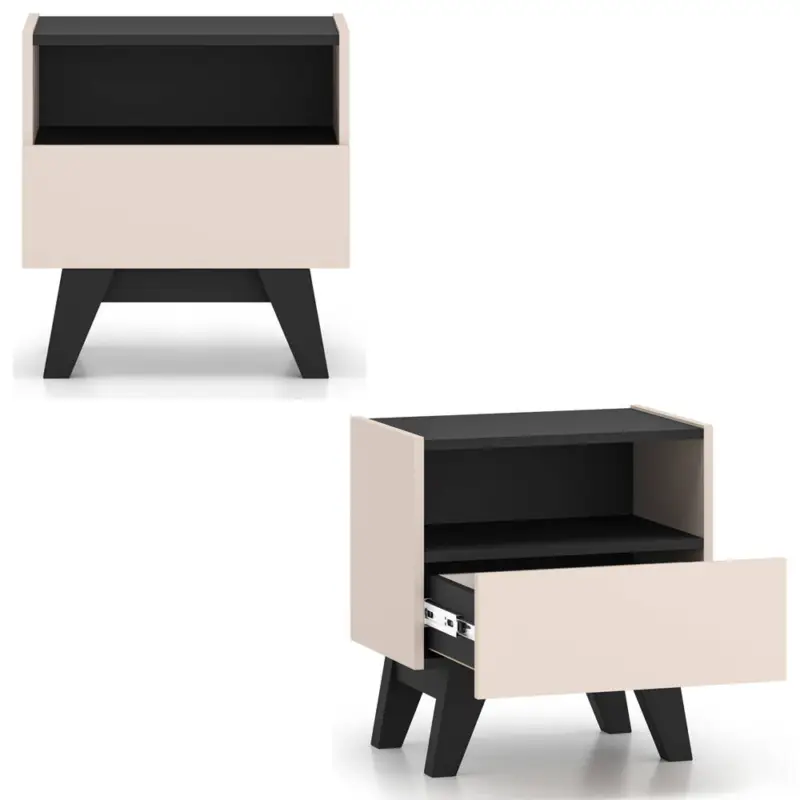 Zertifiziert Schlafzimmer 2er Set Nachtkommoden in kaschmir mit schwarz, Schubladen und Fächer, modern - FRIONA-131