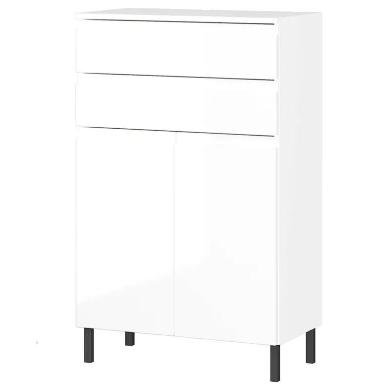 Zertifiziert Badezimmer-Kommode 60 cm breit in weiß Hochglanz, 2 Schubladen, 2 Türen - SALO-01