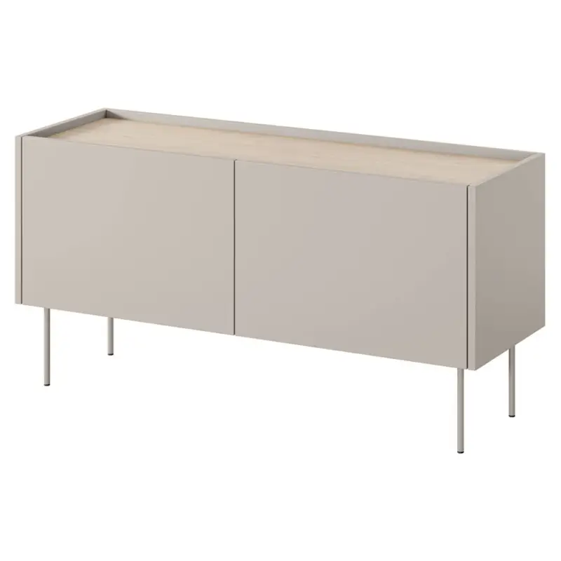 Abverkauf Wohnzimmer Lowboard mit 120 cm Breite in kaschmir und Eiche, mit 2 Türen - DELFT-141