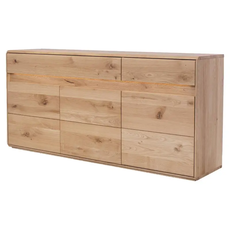 Zertifiziert Wohnzimmer Sideboard mit 184 cm Breite in Eiche massiv geölt, inkl. LED-Beleuchtung, mit 3 Türen & 3 Schubladen - WELLAND-69