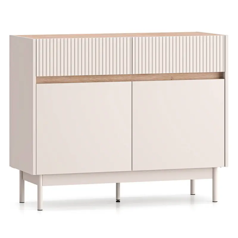 Zertifiziert Wohnzimmer-Kommode 104 cm breit in kaschmir matt mit Eiche,2 Türen, 2 Schubladen - DINAR-131