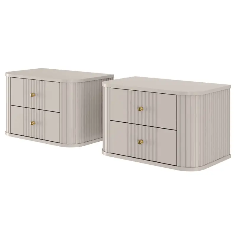 Schlafzimmer Nachtisch 2er Set, 56 cm Breit, in Kaschmir mit goldfarbenen Griffen, wandhängend, 2 Schubladen - VIRGINIA-141 Neue Kollektion