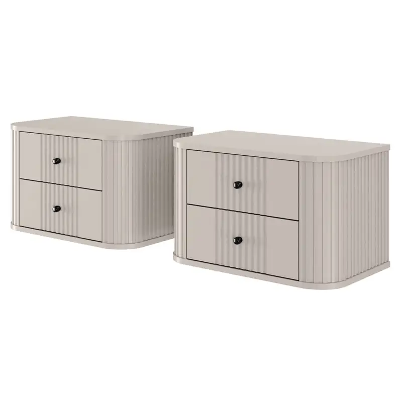 Schlafzimmer Nachtisch 2er Set, 56 cm Breit, in Kaschmir mit schwarze Griffen, wandhängend, 2 Schubladen - VIRGINIA-141 Nur Heute