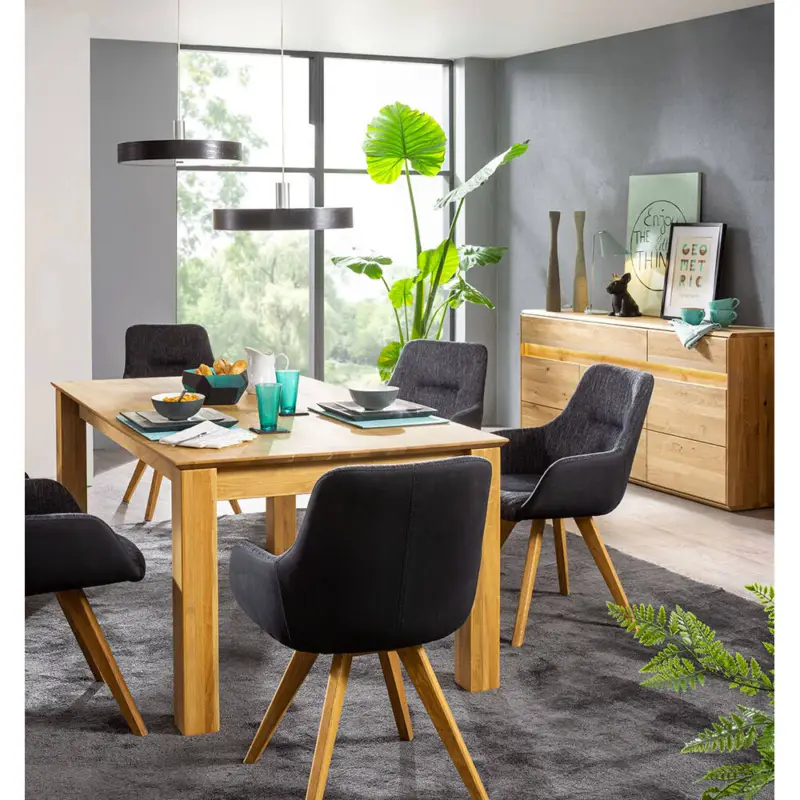 Sonderangebot Esszimmer-Set mit 180x100 cm Esstisch & LED-Beleuchtung, Massivholz Eiche, 2-teilig - WELLAND-69
