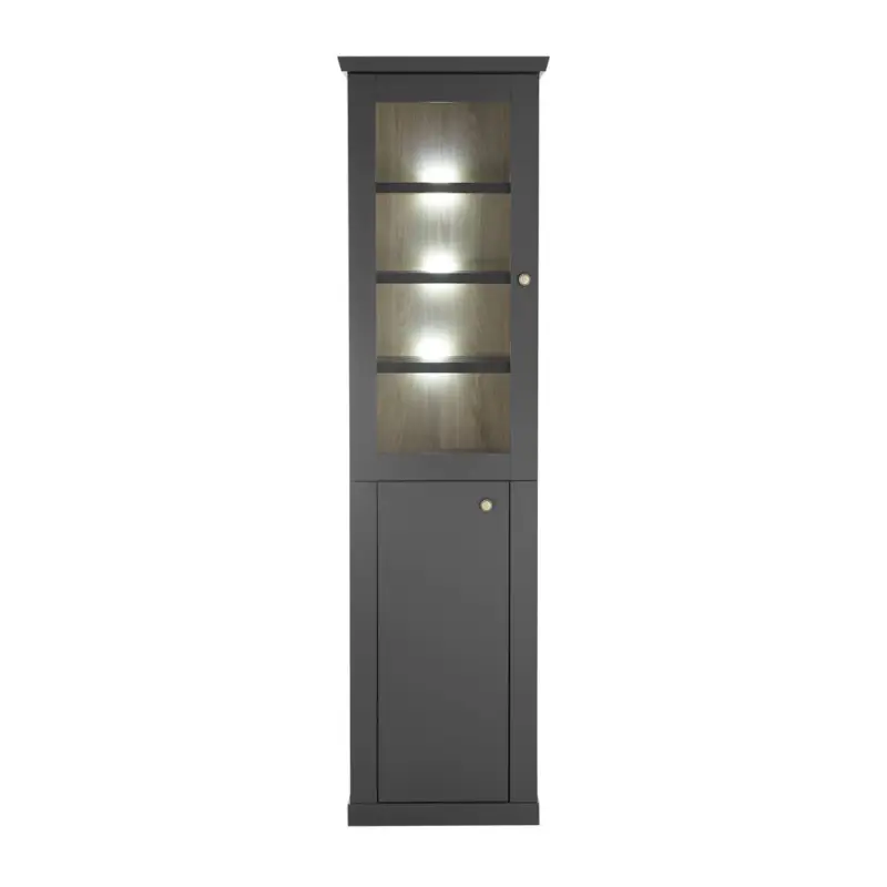 Jetzt Bestellen Wohnzimmer Vitrine mit LED Beleuchtung 55 cm breit in Schwarz matt, 2 Türen - LORETA-61