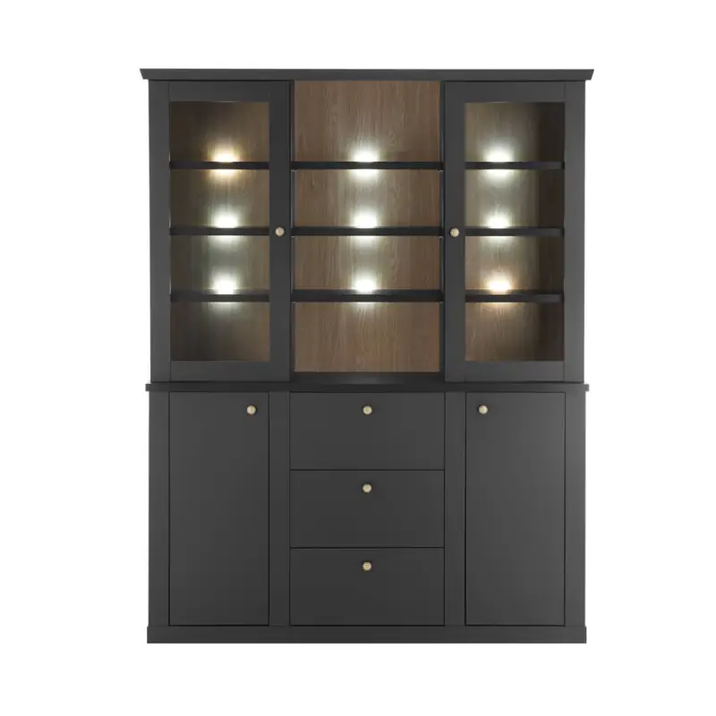 Esszimmer Buffetschrank mit LED Beleuchtung 158 cm breit in Schwarz matt, 4 Türen, 3 Schubladen, 4 offene Fächer - LORETA-61 Rabatt