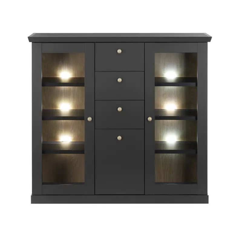 Super-Preis Wohnzimmer Highboard Vitrine mit LED Beleuchtung 129 cm breit in Schwarz matt, mit 2 Glasrahmentüren - LORETA-61