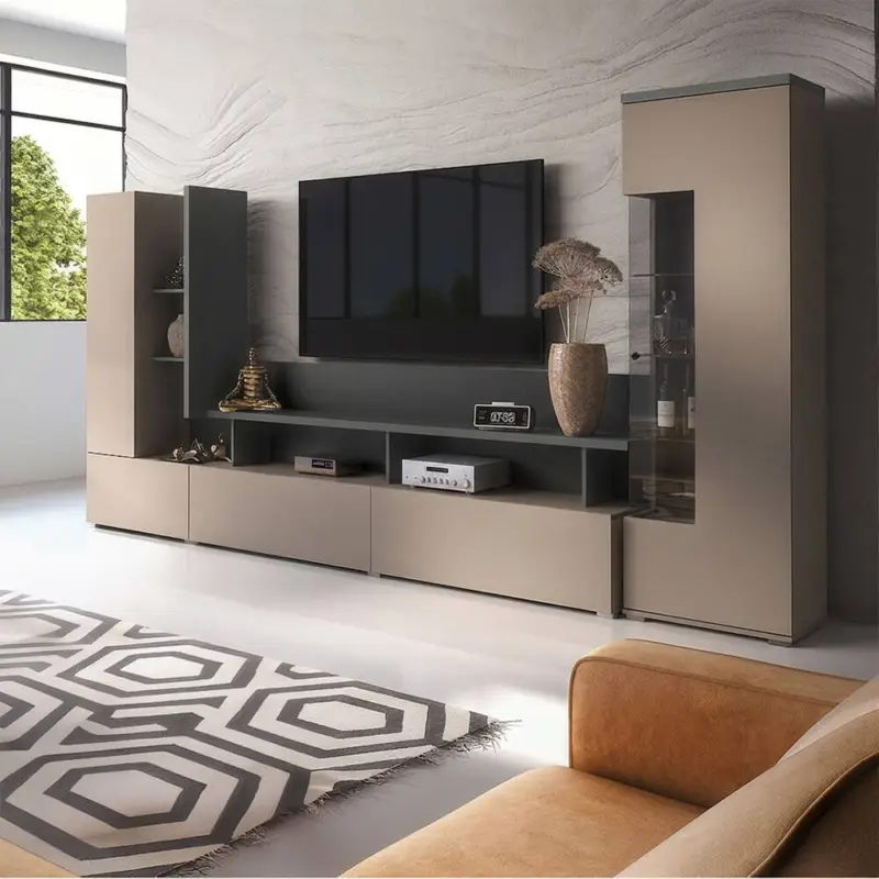 Wohnmöbel Set in beige mit anthrazit, mit optionaler Beleuchtung - SELCE-83 Heißes Angebot