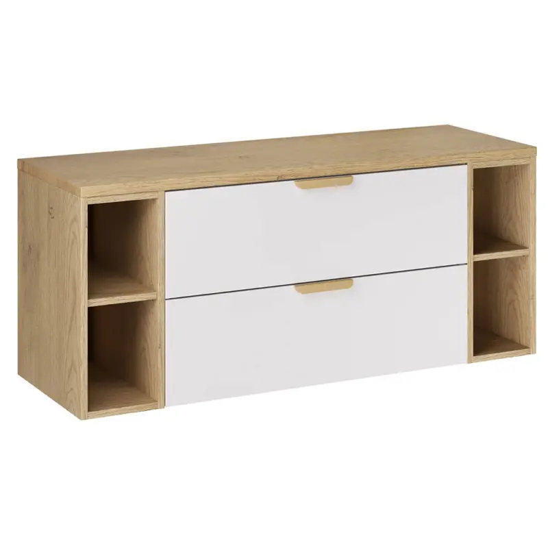 Garantierte Lieferung Badezimmer Waschtisch mit 120 cm Breite in Weiß matt mit Eiche, 2 Schubladen & 4 Fächer - ALASSIO-56