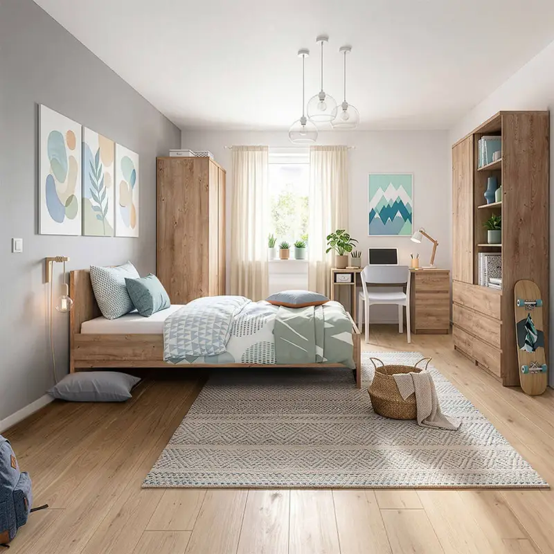 Online Kaufen Jugendzimmer-Set mit Bett 120x200 cm & Schreibtisch in Eiche, modern, 5-teilig - FORTALEZA-129