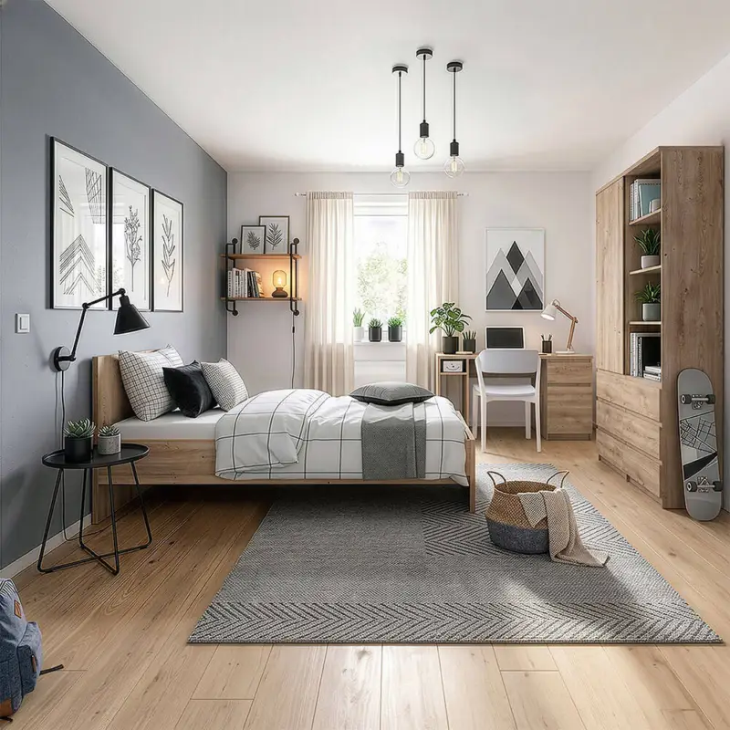 Abverkauf Jugendzimmer-Set mit Bett 120x200 cm & Schreibtisch in Eiche, modern, 4-teilig - FORTALEZA-129