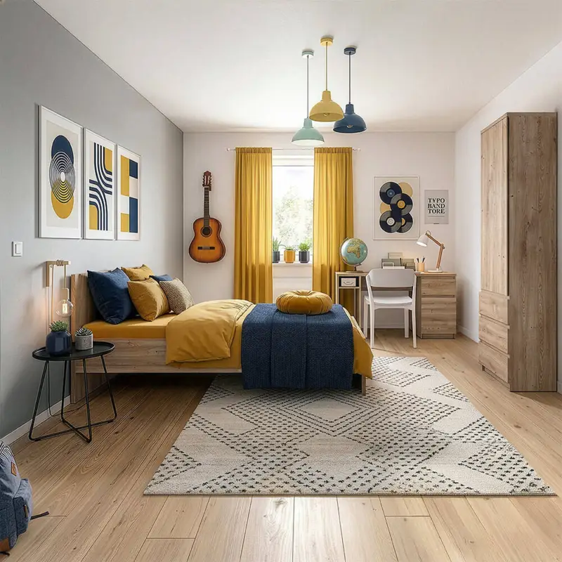 Jugendzimmer-Set mit Bett 120x200 cm & Schreibtisch in Eiche, modern, 3-teilig - FORTALEZA-129 Zertifiziert