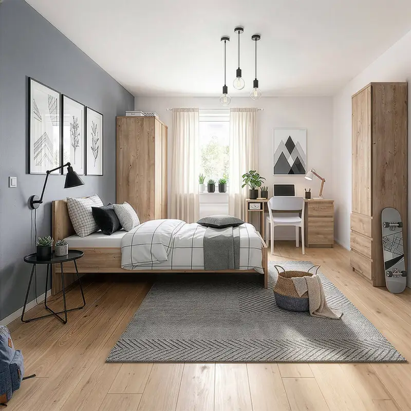 Abverkauf Jugendzimmer-Set mit Bett & Schreibtisch in Eiche, modern, 4-teilig - FORTALEZA-129