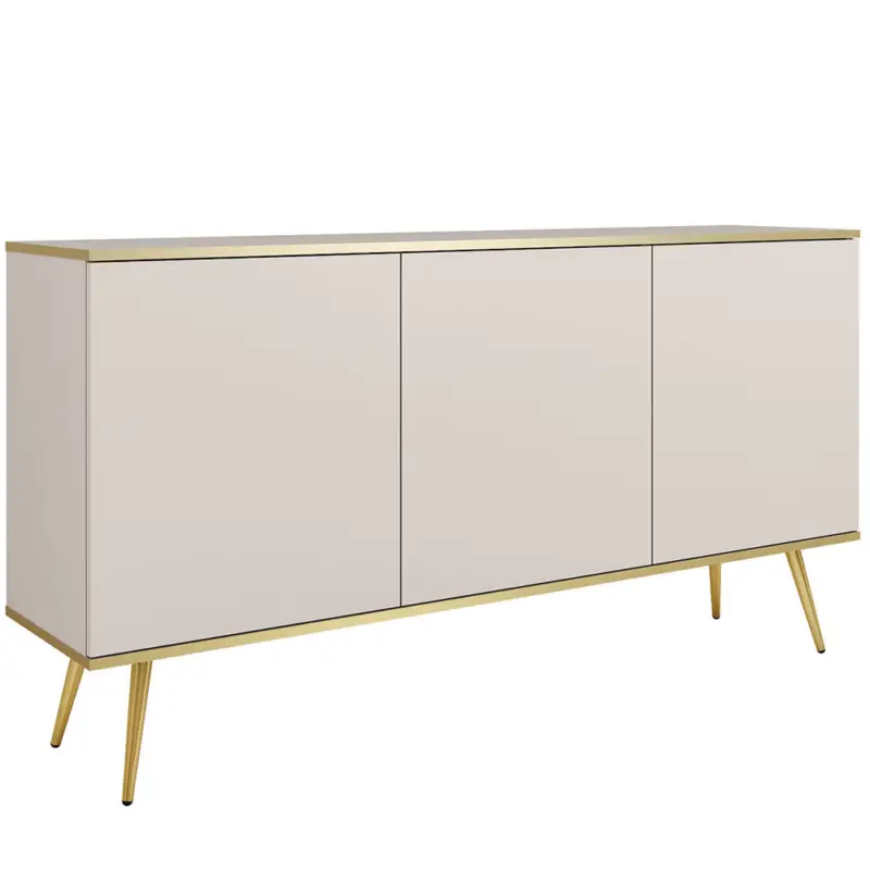 Wohnzimmer Sideboard mit 160 cm Breite in Beige, 3 Türen & goldfarbenen Füßen - OLOVO-160 Preisreduziert