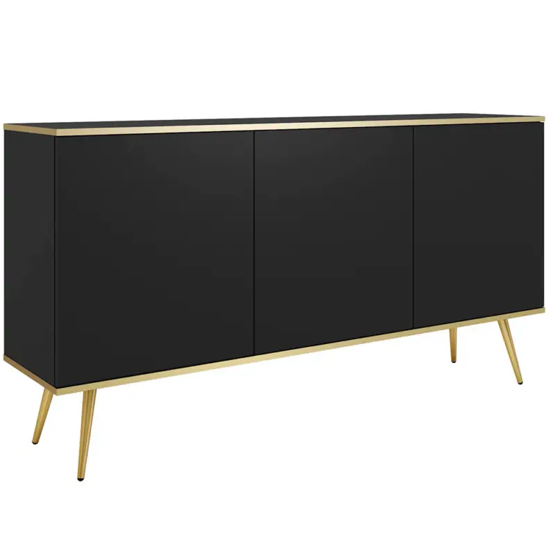 Jetzt Kaufen Wohnzimmer Sideboard mit 160 cm Breite in Schwarz, 3 Türen & goldfarbenen Füßen - OLOVO-160