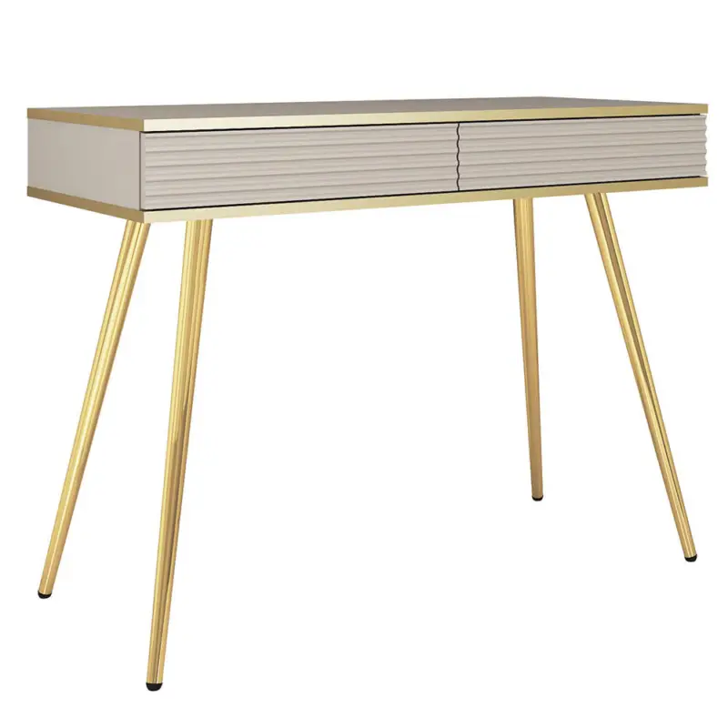 Schlafzimmer Schminktisch mit 102 cm Breite in Beige, Rillenfront & goldfarbenen Füßen - OLOVO-160 Nur Heute