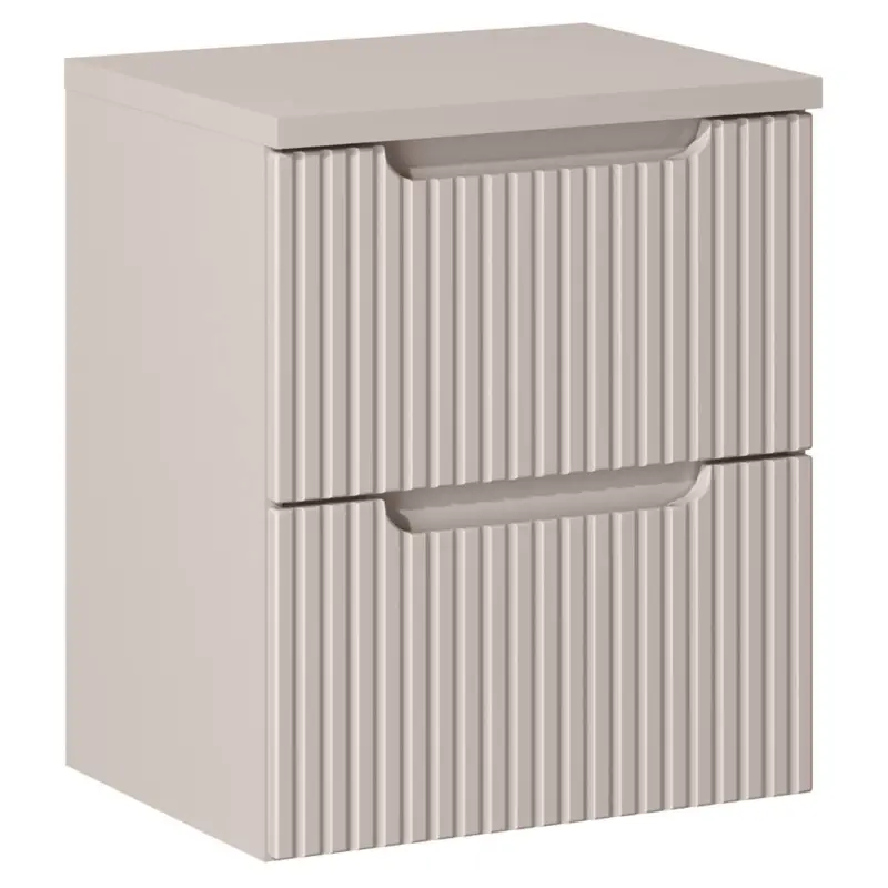 Abverkauf Badezimmer Waschtischunterschrank mit 50 cm Breite in kaschmir, gerillte Front, geringe Tiefe - NEWPORT-56-CASHMERE