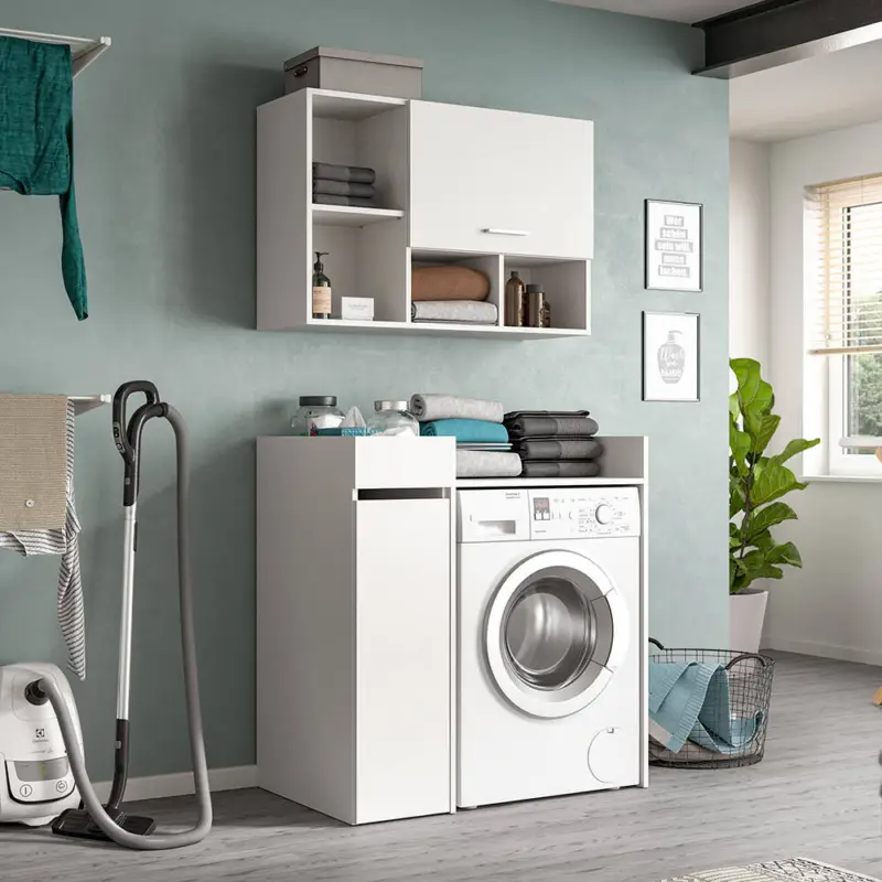 Waschmaschinenumbau-Set in weiß, 3-teilig mit Hängeschrank - FIASTRA-158 Neue Kollektion