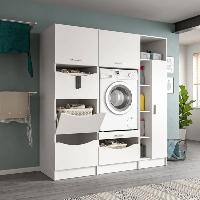Waschmaschinenumbau-Set in weiß, 3-teilig mit Platz für 1 Waschmaschine - FIASTRA-158 Garantierte Lieferung