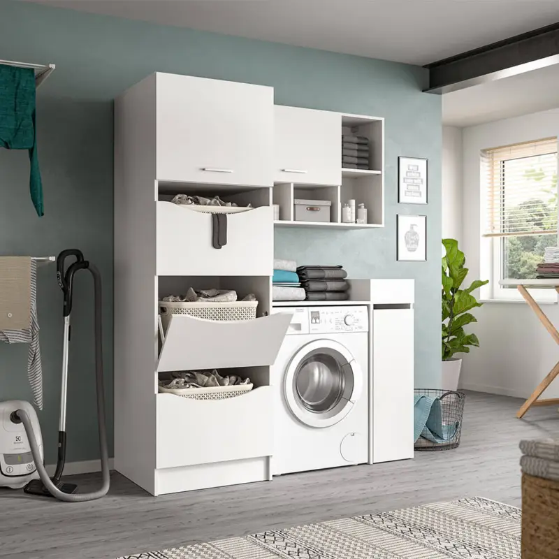 Waschmaschinenumbau-Set in weiß, 4-teilig mit Platz für 1 Waschmaschine - FIASTRA-158 Knallerangebot