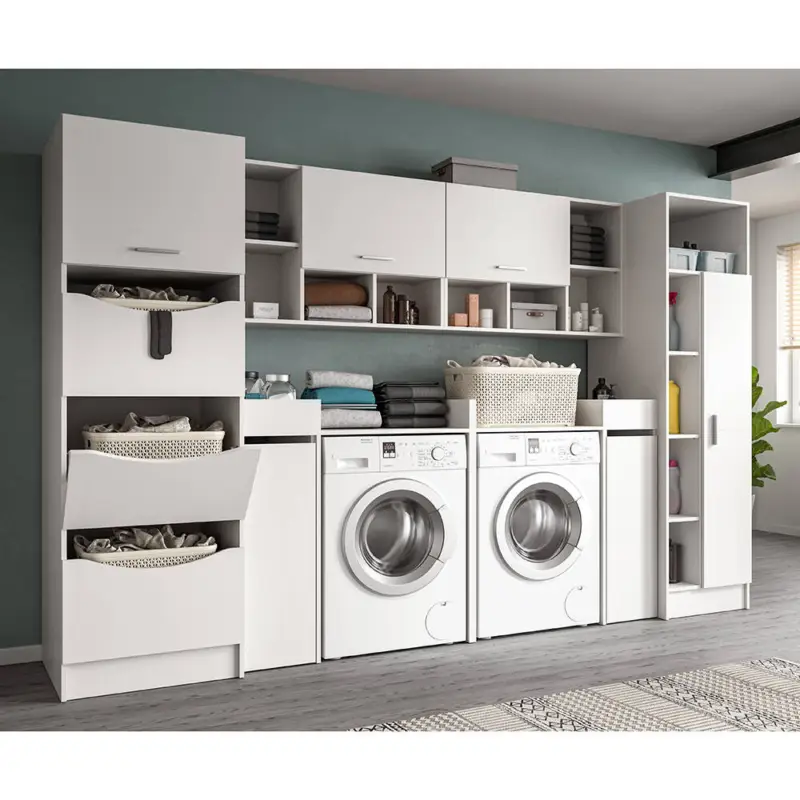 Waschmaschinenumbau-Set in weiß, 8-teilig mit Platz für 1 Waschmaschine - FIASTRA-158 Saisonangebot