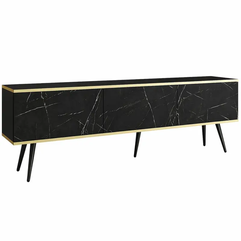 Wohnzimmer Lowboard mit 175 cm Breite in Schwarz Marmoroptik, schwarze Füße - OLOVO-160 Garantierte Lieferung