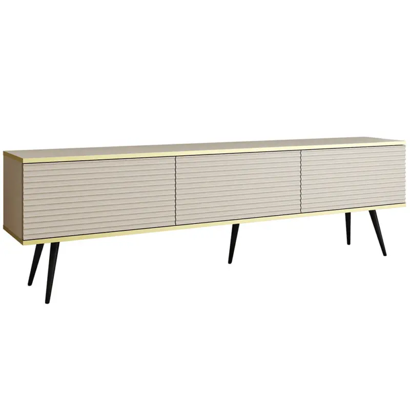 Wohnzimmer Lowboard mit 175 cm Breite in Beige, Rillenfront & schwarzen Füßen - OLOVO-160 Meistverkauft